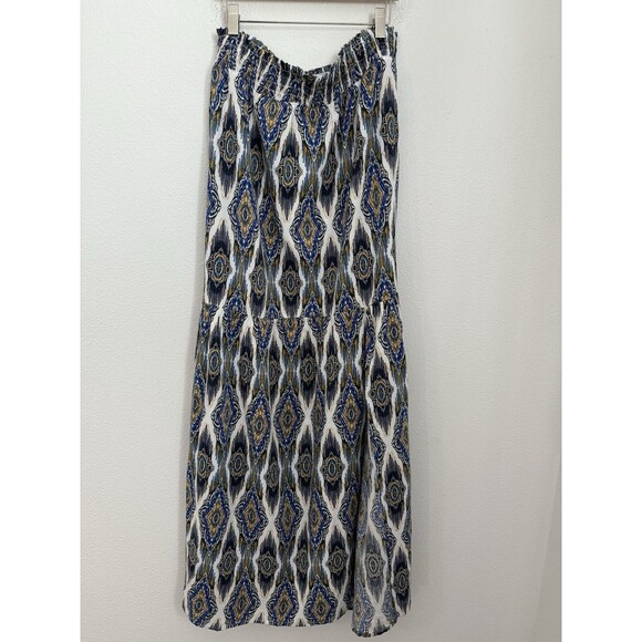 Bobeau Studio B Women Boho Rayon Maxi Skirt Size XL Blue White Boho Slit EUC - Picture 1 of 7